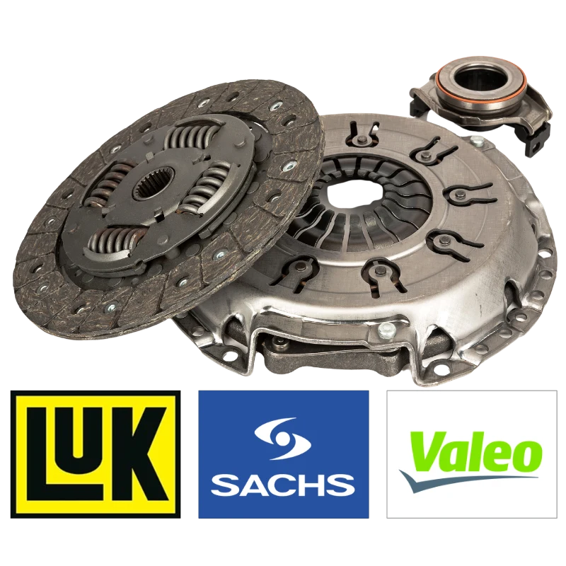 Kit de embreagem com disco, platô e rolamento das marcas LUK, SACHS e Valeo